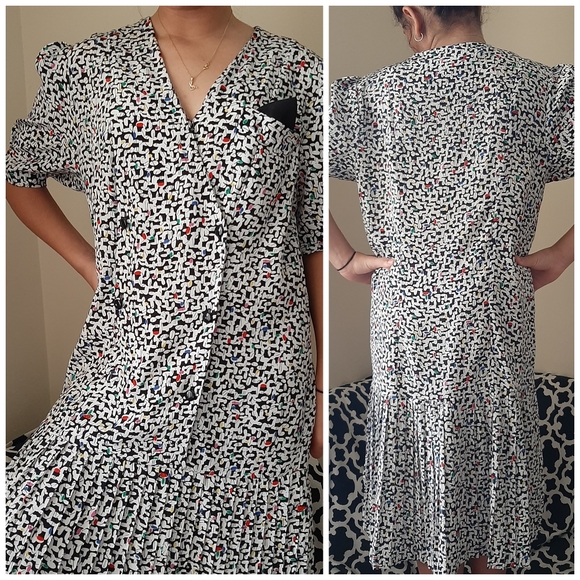 Vintage Art Deco Pleated Accordian Drop Waist 90s - Picture 3 of 8